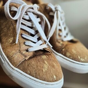 Cow's fur hair leather DIBA lace-up sneakers, s.8 brown cute
